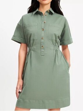 LOFT Twill Utility Mini Pocket Dress Green